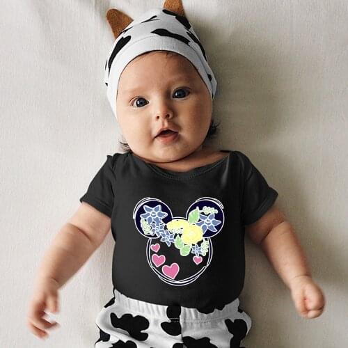 Baby Romper Harajuku Cartoon Cute Funny Mickey Mouse Head Flower Print Toddler Bodysuits Tops Streetwear Sweet Infant Jumpsuit