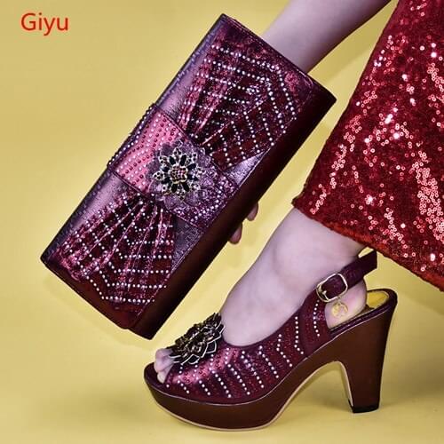 Doershow wine shoes and bag matching set italy 2019 designs for african shoes and bags wedding party free shipping! HAB1-20