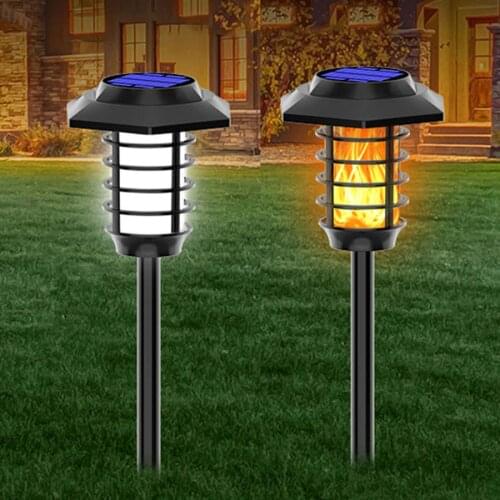 Thrisdar Solar Tiki Torch Light Outdoor Solar Flickering Flame Light Landscape Solar Pathway Light 2 Color White + Yellow Flame