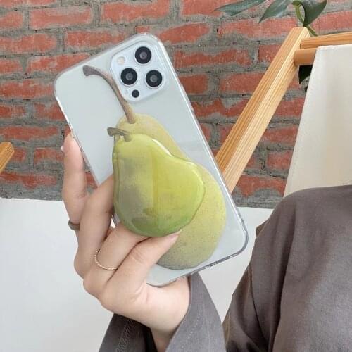 INS Korean cute funny 3D Fruit Pear Bracket transparent soft phone case for iphone 12 11 Pro Max X XS XR 8 7 Plus Lovely cover