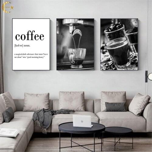 Coffee Wine Canvas Painting Black and White Food Kitchen Print Wall Art Coffee Quotes Pictures Living Room Home Decoration