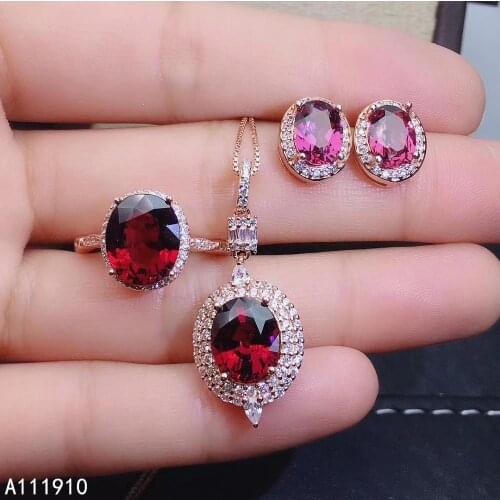 KJJEAXCMY fine jewelry 925 sterling silver inlaid Natural Garnet Necklace Ring Earring Female Suit Support Detection popular