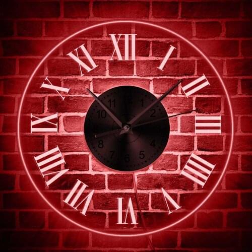 Classic Roman Numbers Wall Clock with LED Night Light Display Acrylic LED Lighting Wall Clock Room Decor