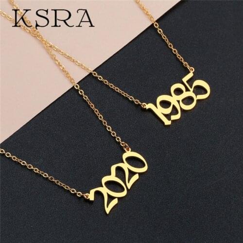 KSRA 1980-2020 Year Number Stainless Steel Necklace for Women Birth Year Chain Pendant Necklace Jewelry Friends Lovers mom Gift