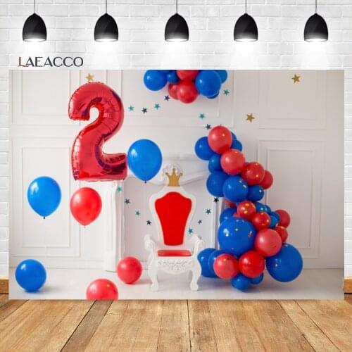Laeacco The Little Prince 2th Birthday Real Scene Backgrounds Crown Balloons Baby Customized Portrait Photography Backdrops