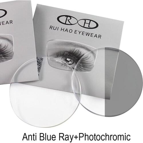 Anti Blue Ray Photochromic Lenses 1.56 1.61 1.67 1.74 Optical Prescription lenses 2PCS Myopia Eyeglasses Photochromic Grey Lens