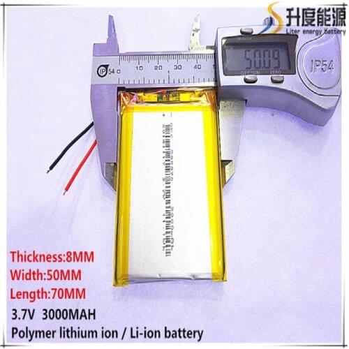2pcs [SD] 3.7V,3000mAH,[805070] Polymer lithium ion / Li-ion battery for TOY,POWER BANK,GPS,mp3,mp4,cell phone,speaker
