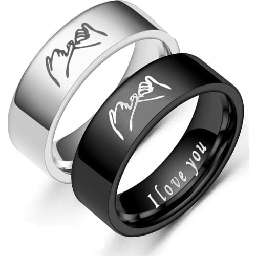 Meetvii Fashion Hand in Hand Stainless Steel Couple Ring Romatic I Love U Letter Wedding Lover Valentines Day Anniversary Gift