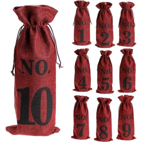 1 To 10 Burlap Wine Bags Blind Wine Tasting,Wine Bags Wedding Table Numbers,Wine Tasting Bags,Party,Christmas,10 Pcs,Red