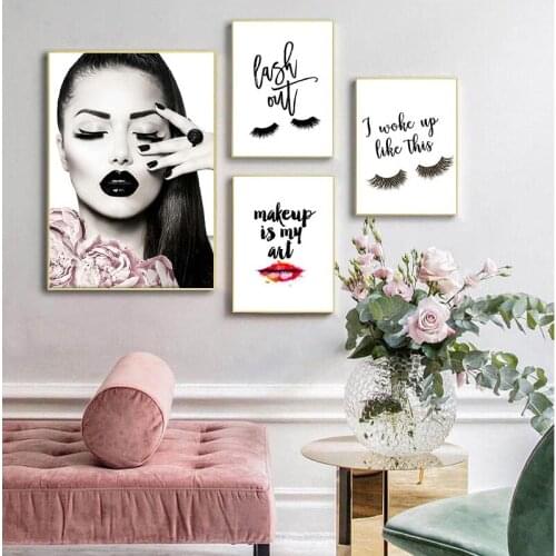 Fashion Canvas Art Beauty Makeup Girl Painting Red Lip Poster Eyelash Decor Posters Wall Picture For Living Room No Frame