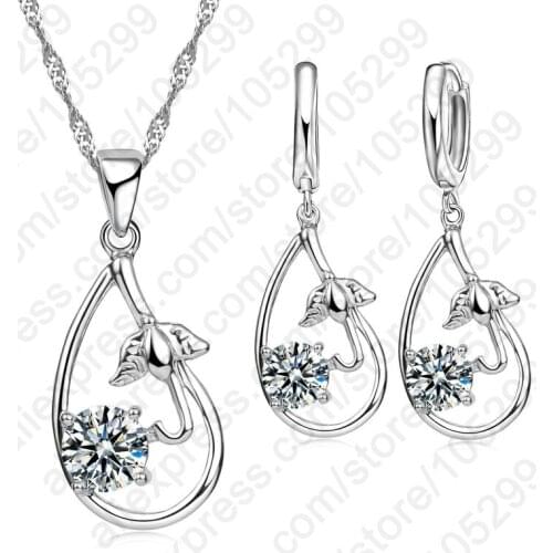 Fashon Hollow Shape Charm Gift For Girlfriend/Women Necklace+Earrings Pretty 925 Sterling Silver Wedding Jewelry Set