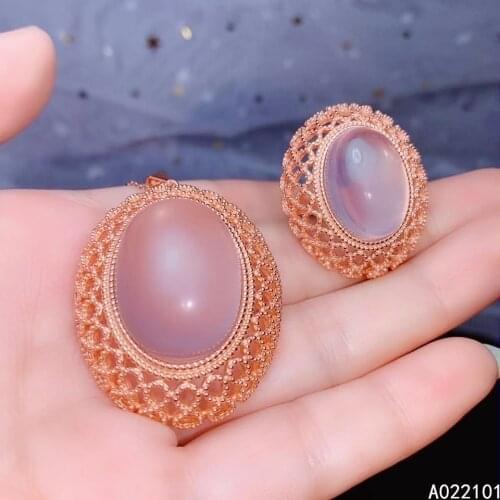 KJJEAXCMY fine Jewelry 925 sterling silver inlaid natural Rose Quartz new girl popular pendant ring set support test