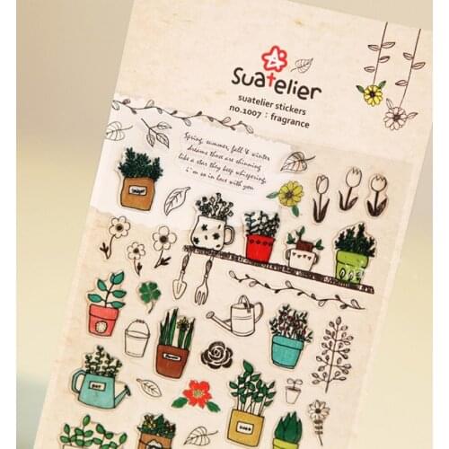 Suatelier Fragrance Stickers 3D Clear Epoxy Material Scrapbooking Die Cut Gardening Plant Potted Flowers Cactus DIY Hobby Crafts