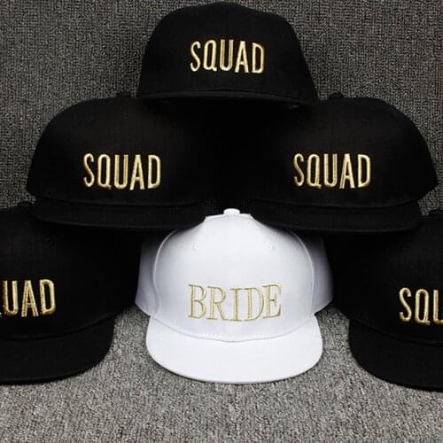 2018 new BRIDE SQUAD Snapback Baseball Caps Hats with Gold embroidery Hen Party snapback Cap Hats