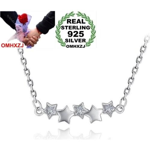 OMHXZJ Wholesale Fashion Sweet OL Woman Girl Party Gift 18 Inch 45 CM Pentagram 925 Sterling Silver O Word Chains Necklaces NK24