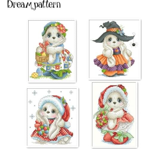 Halloween rabbit cross stitch package Christmas wreath 18ct 14ct 11ct cloth cotton thread embroidery DIY handmade needlework