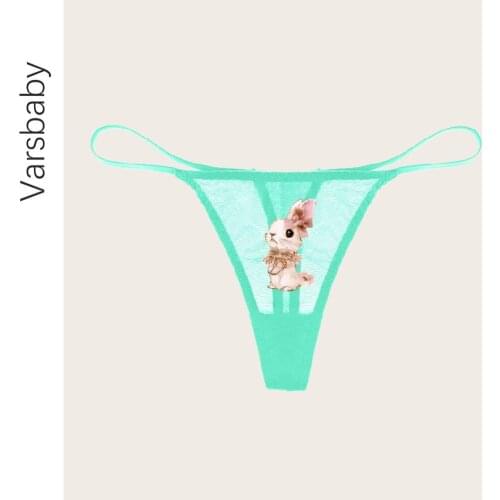 Varsbaby Sexy Lace Panties Women Transparent Low-Rise Underpant Bunny stickers Thong Female Seamless G-String Underwear