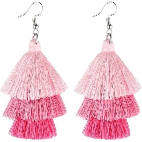 LOVBEAFAS 3 Layered Long Tassel Earrings Fashion Jewelry For Women Fringed Multilayer Vintage Drop Dangle Earings