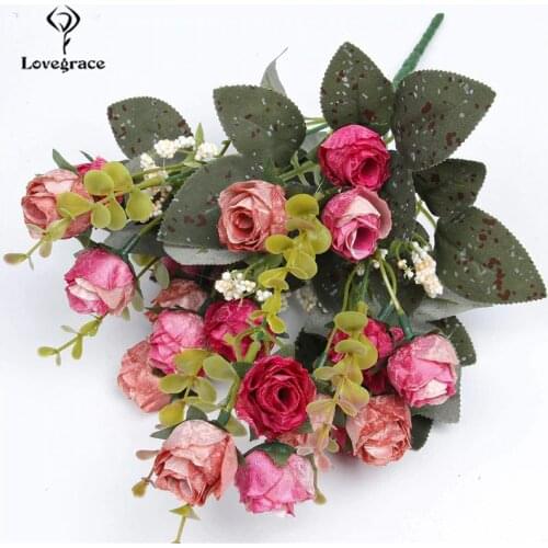 European Retro Artificial Silk Roses Flower Bouquet For Wedding Home Decoration Fake Flowers Purple Fake Flowers For Home Table