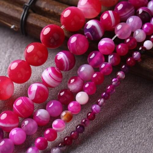 Rose Striped Agate Gemstone Loose Beads for DIY Bracelet Jewelry Making Bead (4/6/8/10mm)