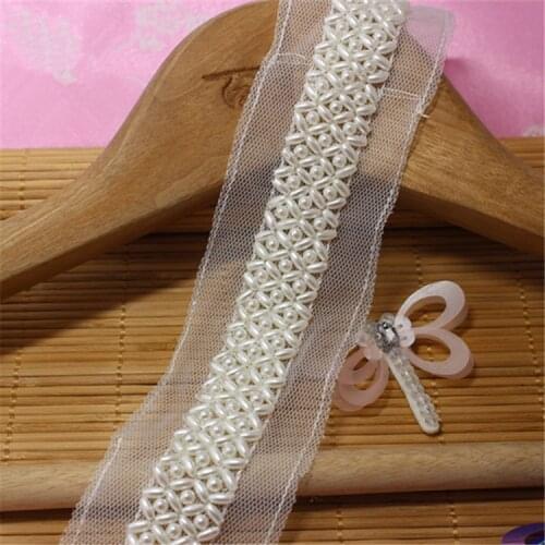 Gorgeous Fake Pearls Beads Lace Trim 2cm Wide For Wedding Clothing Free Shipping