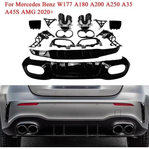Car Accessories Rear Bumper Exhaust Tips Pipe Exits Splitter Diffuser For 2020+ Mercedes Benz W177 A180 A200 A250 A35 A45S AMG