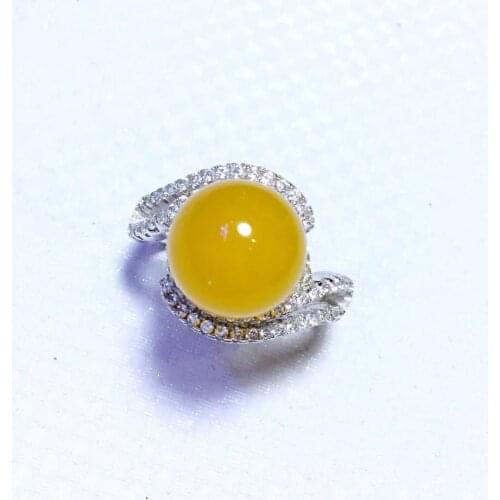 Japan Yida Silver Wholesale S925 Sterling Silver Inlaid Pure Natural Chalcedony Opening Ball Ring Chrysanthemum Chrome Ring