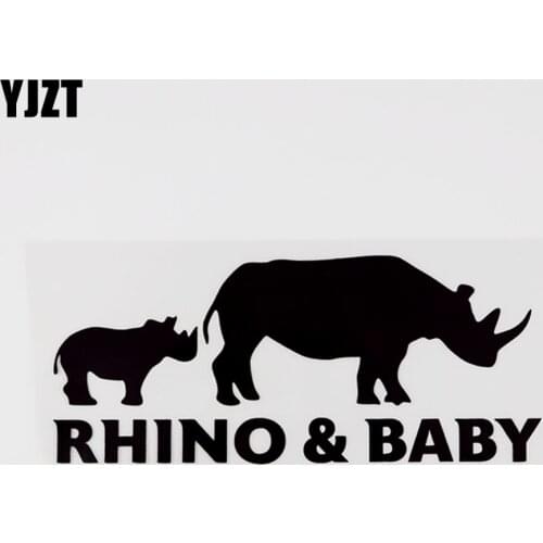 YJZT 15.6CMX6.7CM Funny Rhino&Baby Animal Vinyl Car Sticker Decal Black/Silver 8C-0049