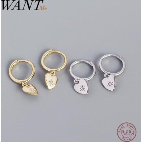 WANTME 925 Sterling Silver Minimalist Punk Bohemia Demon Eyes Love Heart Pendant Stud Earrings for Women Trendy French Jewelry