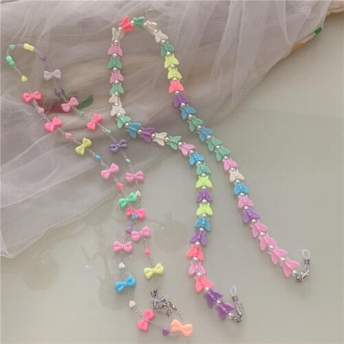 2021 New INS Candy Color Butterfly Bow Tie Acrylic Lanyard Mask Beaded Chain Glasses Chain for Women Girls Travel Accessary