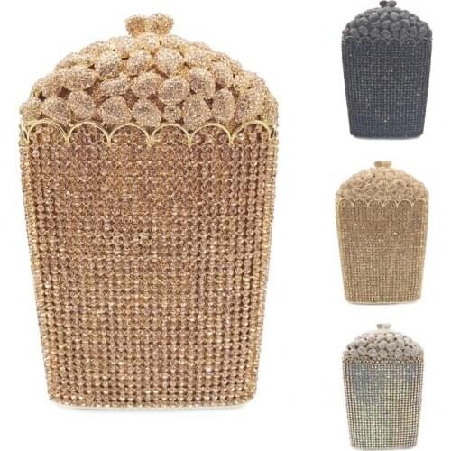 New Style Popcorn Shape Clutch For Women Diamond Black/Champagne 6 Colors Party Prom Shoulder Money Purse Small Lady Phone Case
