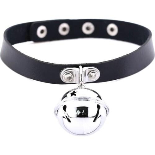 Gothic Choker Necklace Bell Pendant Ring Punk Fashion Rock Personality Women Lady Girls Jewelry Faux Leather Sound Charms