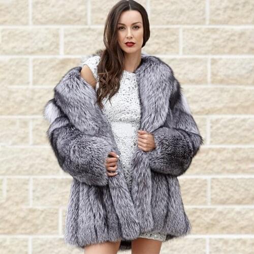 TOPFUR 2021 Real Fox Fur Coat Women Winter Fashion Medium Long Sliver Fox Coat Loose Clothing Outerwear