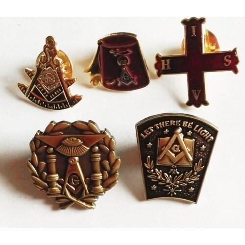 One lot of 5pcs different freemason masonic lapel pin badges