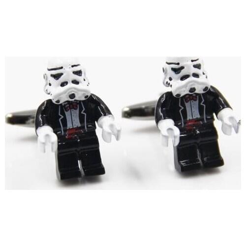 10pairs/lot Cartoon Robot Cuff Links 3D Black&White Plating Cufflinks Copper Made Mens Jewelry Wholesale