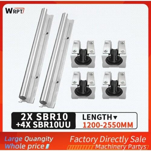 2PCS SBR10 guide rail bracket cylindrical linear sliding bearing slide 4PCS slide set set length = 1200MM-2550MM