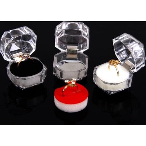 40Pcs Hot Sale Clear Plastic Ring Earring Box Wedding Gift Packing Jewelry Storage Display Box With White/Black/Red Padding