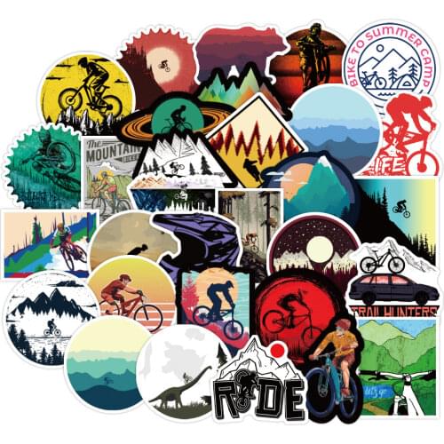 50 Pcs Travel Mountain Bike Bicycle Outdoor Sports Adventure Doodle Mixed Stickers For Motorcycle Skateboards Laptop Luggage