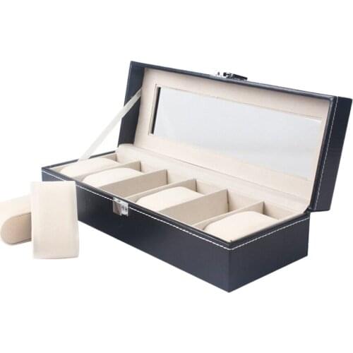 6 Slot Glass Lid Watches Box Jewelry Storage Case Organizer Holder Black