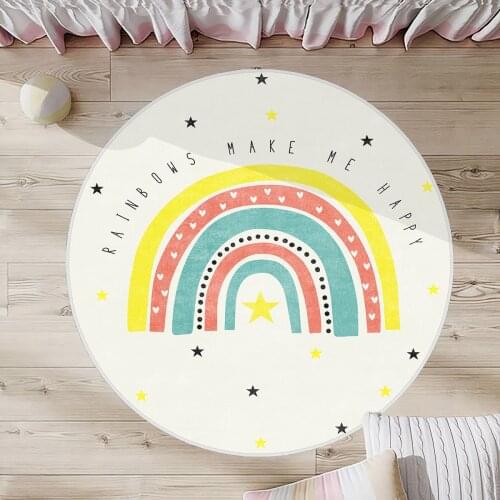 Beyaz Çocuk Odası Halısı sarı mavi pembe siyah gökkuşağı kalp yıldız yuvarlak halı