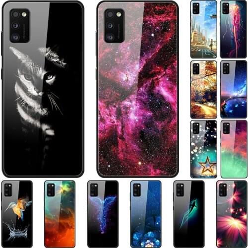 Case For Samsung Galaxy A41 Back Phone Cover Black Silicone Bumper With Tempered Glass