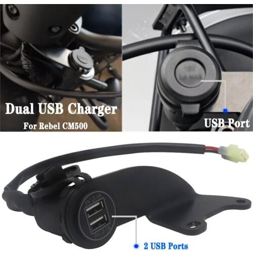 For Honda Rebel CM500 CM 500 Double USB Port W/ LED Light Motorcycle Dual USB Charger Cigarette Lighter Adapter Phone Charger