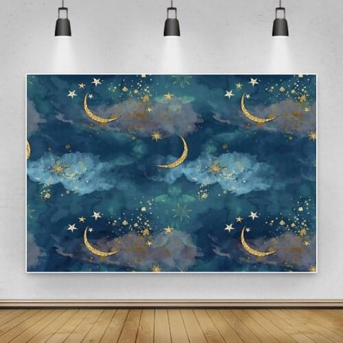 Laeacco Baby Shower Photophone Blue Clouds Moon Stars Kids Newborn Photography Backdrops Photo Backgrounds Birthday Photozone