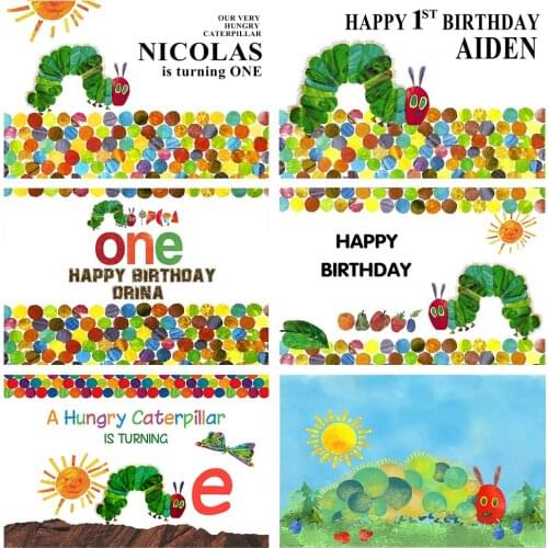 A Hungry Caterpillar Is Turning One Birthday Backdrop for Photo Studio Baby 1st Birthday Party Background Photography Vinyl Prop