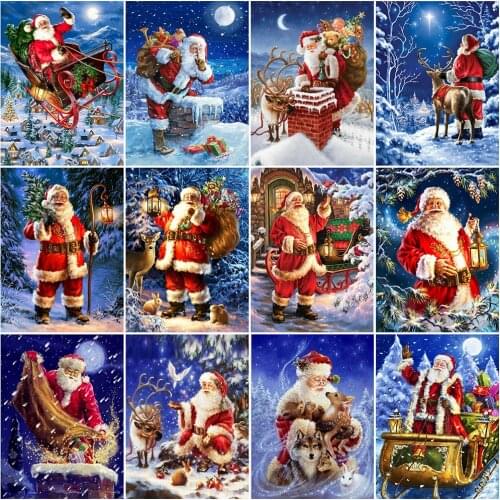 HUACAN 5D Full Drill Square Diamond Painting Santa Claus Picture Of Rhinestone Diamond Embroidery Cartoon Christmas Decoration