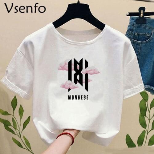 Kpop Korean Fashion Monbebe T Shirt Harajuku Summer Boys Girls Streetwear T-shirt Summer Short Sleeved White Womens T-shirt Top
