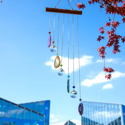 H&D Crystal Agate Wind Chimes With Crystal Ball Prisms Pendants Window Hanging Decor Birthday Gift
