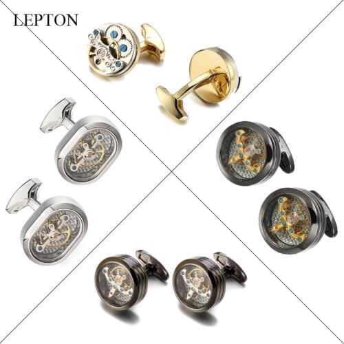 Hot Sale 24 Style Movement Tourbillon Cufflinks For Mens Jewelry Lepton Mechanical Watch Steampunk Gear Cufflink Relojes Gemelos