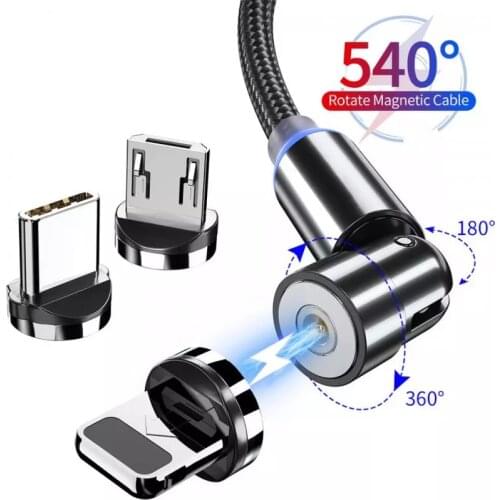 Magnetic Cable Mobile Phone Cable Type-C Micro USB 540 Degree Rotate Charging Cable For iPhone X XR 12 XiaoMi HuaWei Samsung