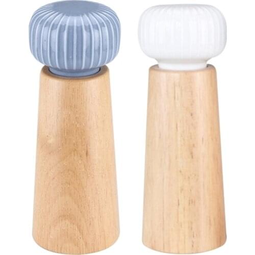 Wood Salt and Pepper Mill with Strong Adjustable Ceramic Grinder Rotor Manual Pepper Shakers Kitchen Supplies